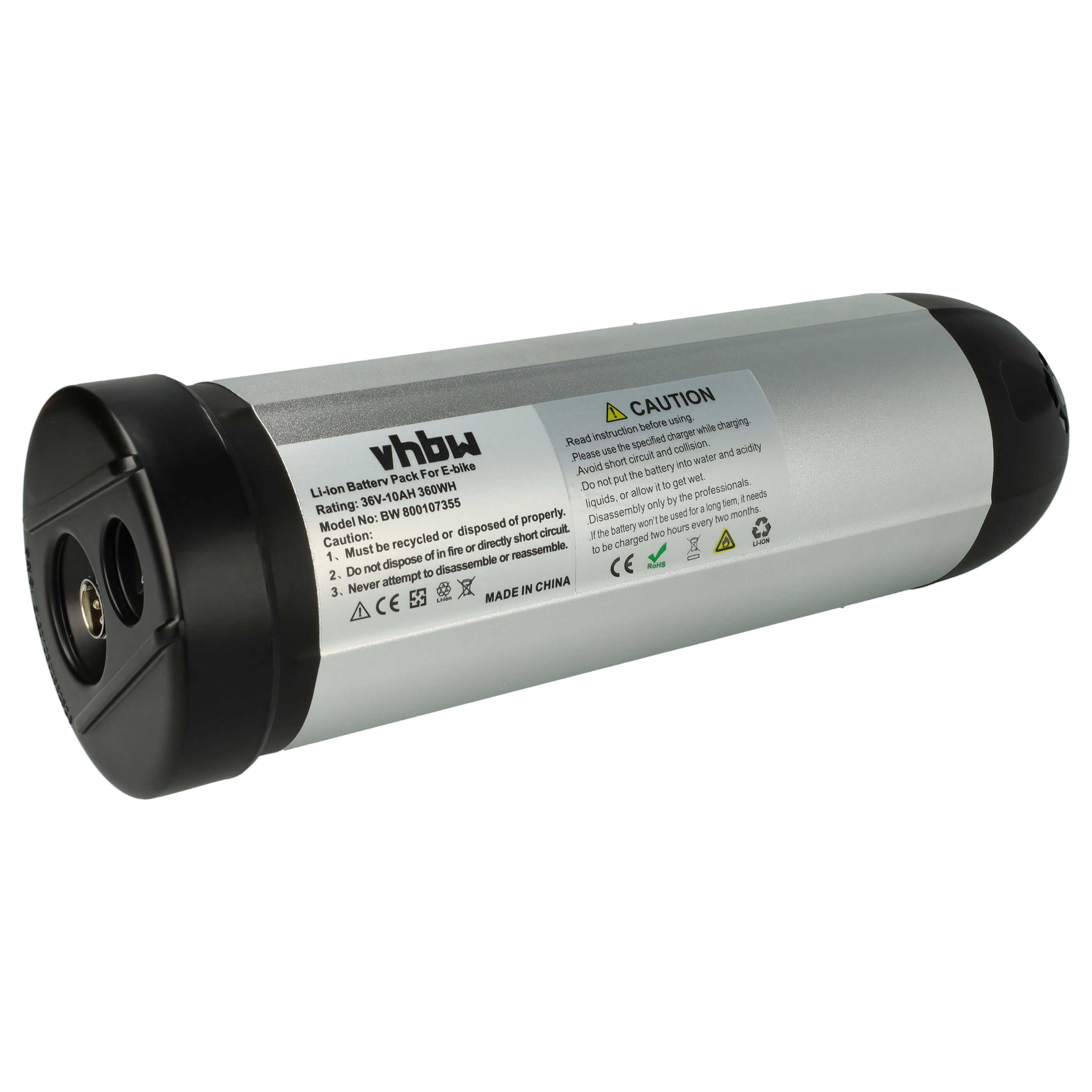 Batería para e-bike con motores 200- 350 W - 10 Ah 36 V Li-Ion incl. cargador, plata